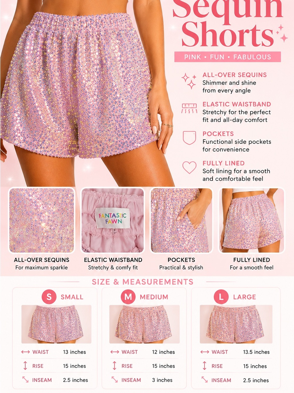 Fantastic Fawn Iridescent Pink Sequin Shorts